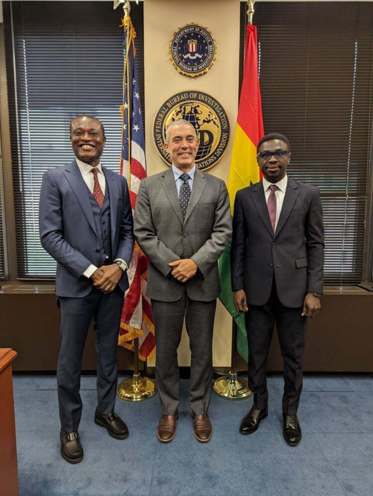 From left, Kissi Agyebeng, Special Prosecutor of Ghana, Jason Beachy, the Acting Assistant Director of the International Operations Division at the FBI