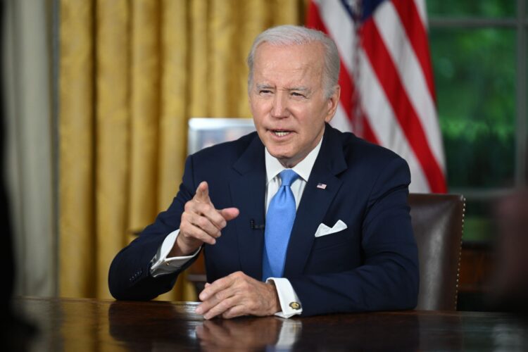WASHINGTON, DC - JUNE 02: President Joe Biden addresses the nation on averting default and the Bipartisan Budget Agreement in the Oval Office of the White House on June 2, 2023 in Washington, DC. (Photo by Jim Watson-Pool/Getty Images)
