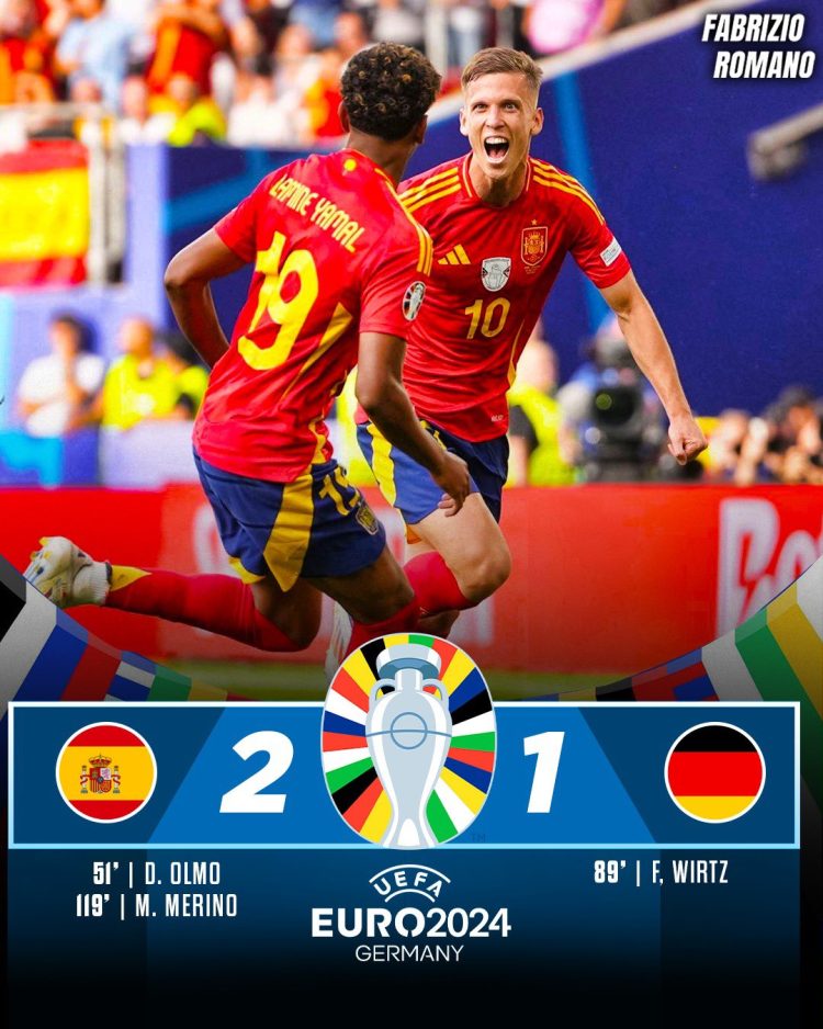In a thrilling quarterfinal clash at MHP Arena in Stuttgart, Spain triumphed over Germany with a 2-1 victory, securing their place in the semi-finals of Euro 2024. in Extra Time to Secure Semi-final Spot