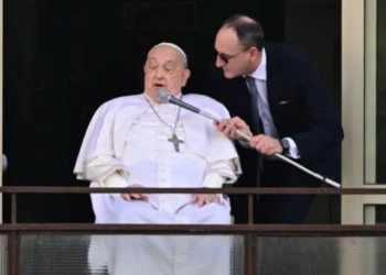 Pope Francis makes first appearance from Rome hospital